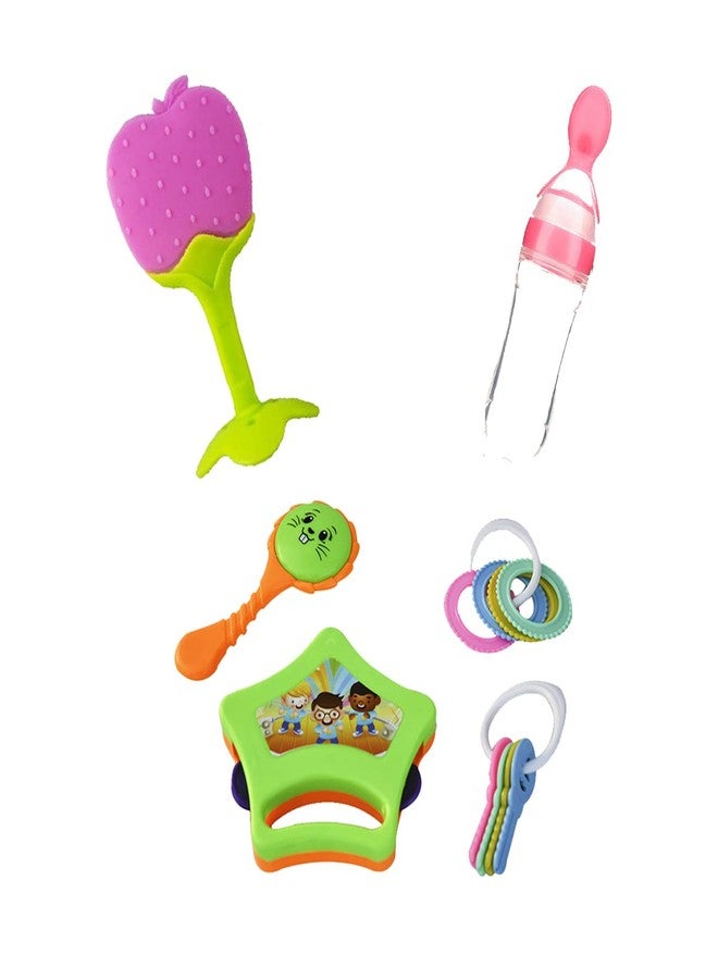 Lookool Rattles for 6 to 12 Months Babies with 1 Teether and 1 Feeder - Set of 4 Multi-Color and Multi-Design Key Rattles for Babies - Image 1